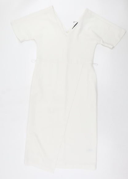 Marks and Spencer Womens White Polyester A-Line Size 8 V-Neck Zip