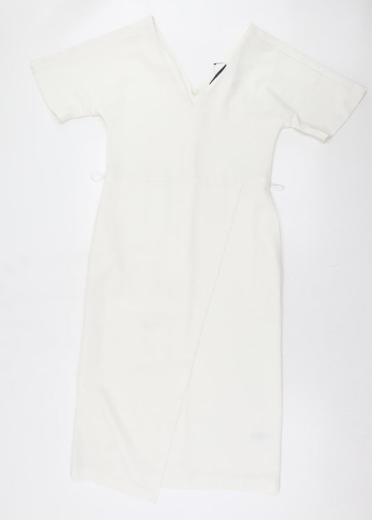 Marks and Spencer Womens White Polyester A-Line Size 8 V-Neck Zip