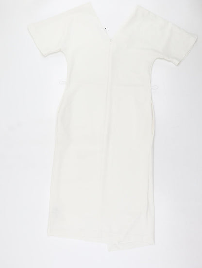 Marks and Spencer Womens White Polyester A-Line Size 8 V-Neck Zip