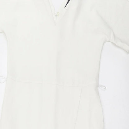 Marks and Spencer Womens White Polyester A-Line Size 8 V-Neck Zip