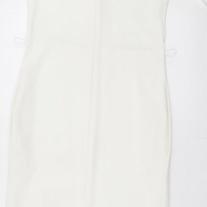 Marks and Spencer Womens White Polyester A-Line Size 8 V-Neck Zip