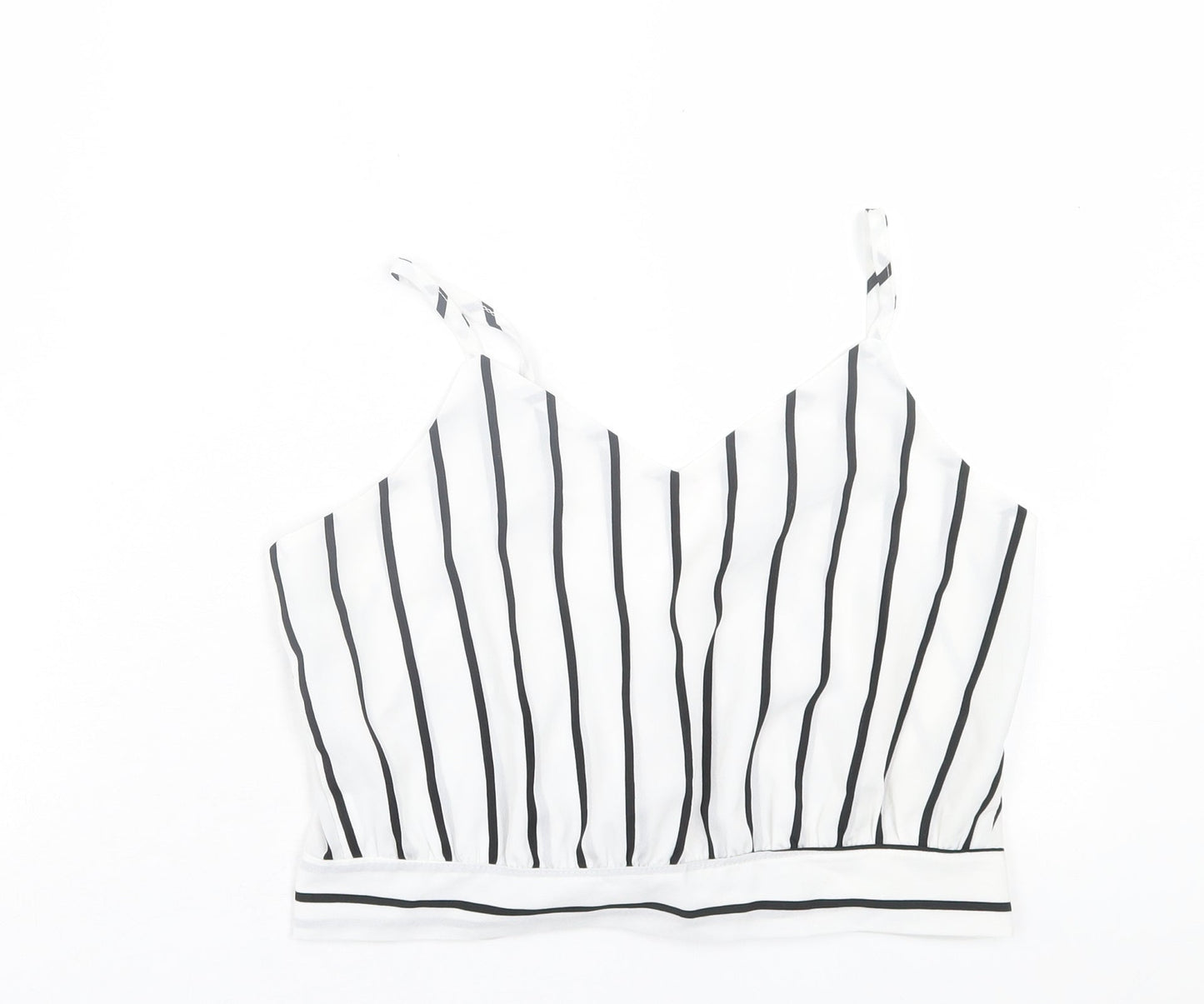 SheIn Womens White Striped Polyester Cropped Tank Size S V-Neck - Tie Back