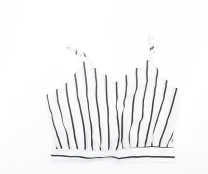 SheIn Womens White Striped Polyester Cropped Tank Size S V-Neck - Tie Back