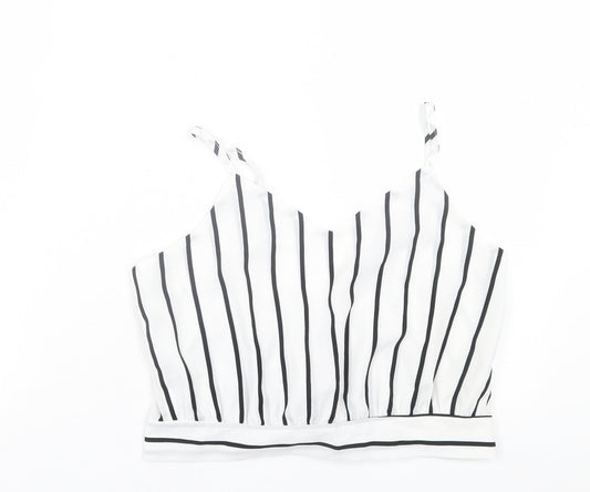 SheIn Womens White Striped Polyester Cropped Tank Size S V-Neck - Tie Back