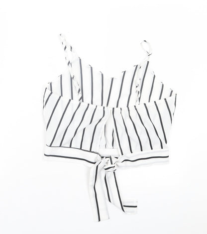 SheIn Womens White Striped Polyester Cropped Tank Size S V-Neck - Tie Back