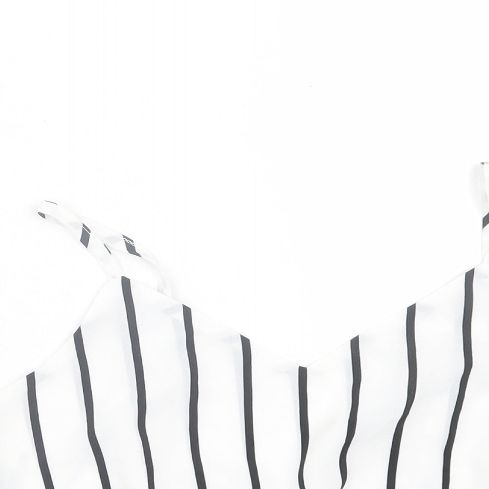 SheIn Womens White Striped Polyester Cropped Tank Size S V-Neck - Tie Back