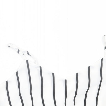 SheIn Womens White Striped Polyester Cropped Tank Size S V-Neck - Tie Back