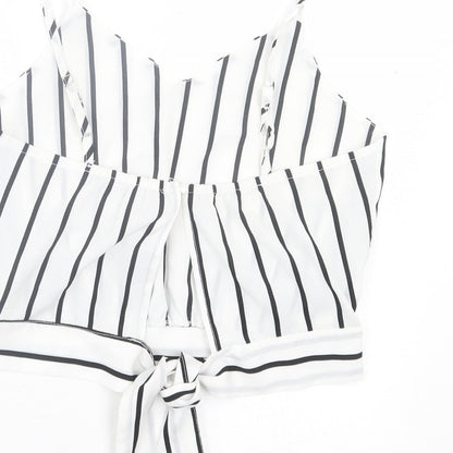 SheIn Womens White Striped Polyester Cropped Tank Size S V-Neck - Tie Back
