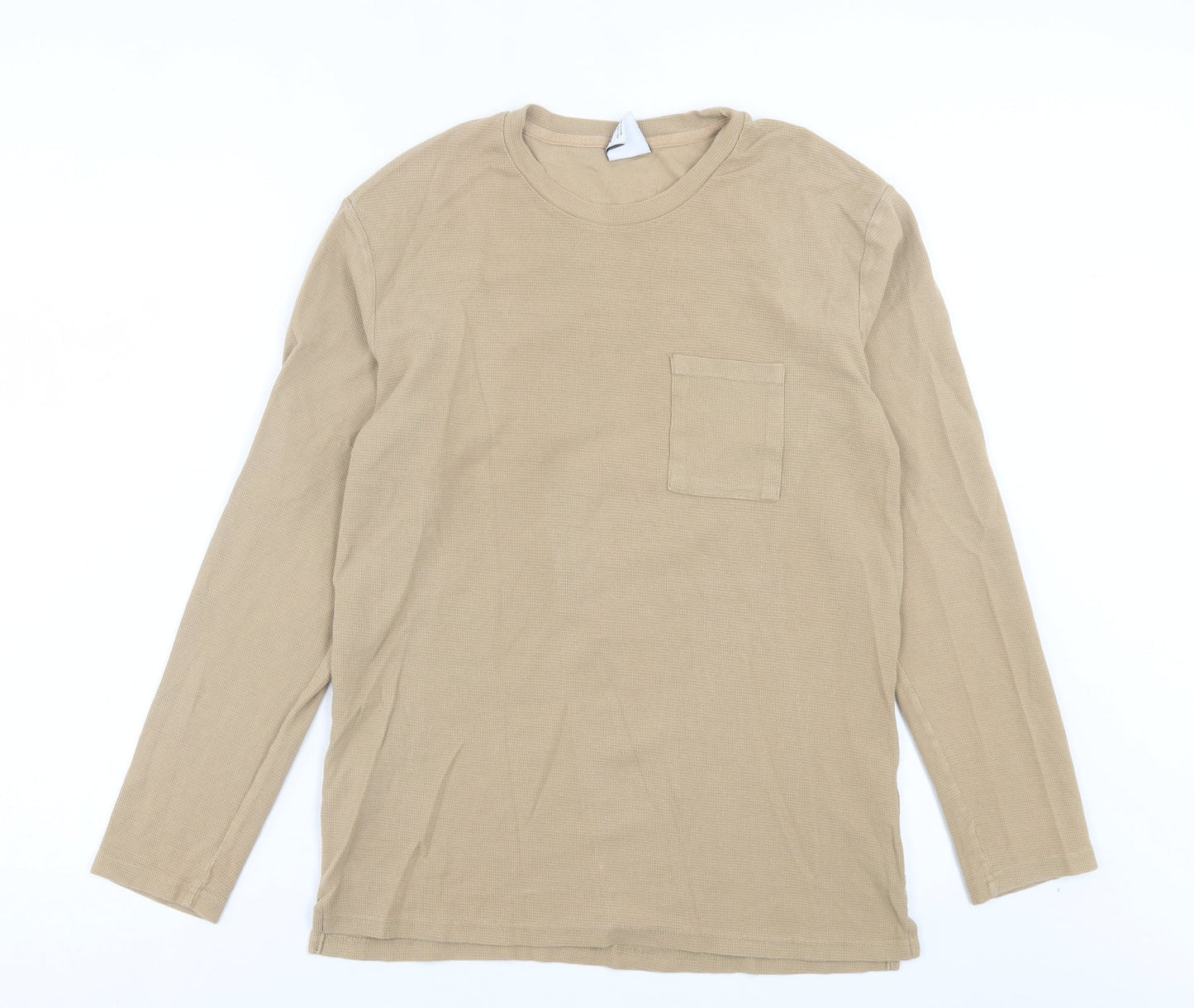 Zara Mens Brown Cotton T-Shirt Size L Crew Neck - Pocket Detail
