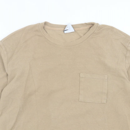 Zara Mens Brown Cotton T-Shirt Size L Crew Neck - Pocket Detail