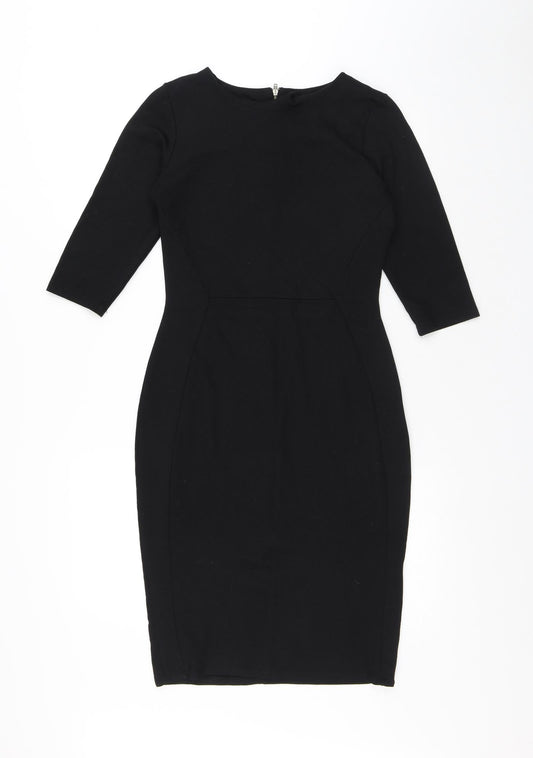 F&F Womens Black Viscose A-Line Size 6 Round Neck Zip