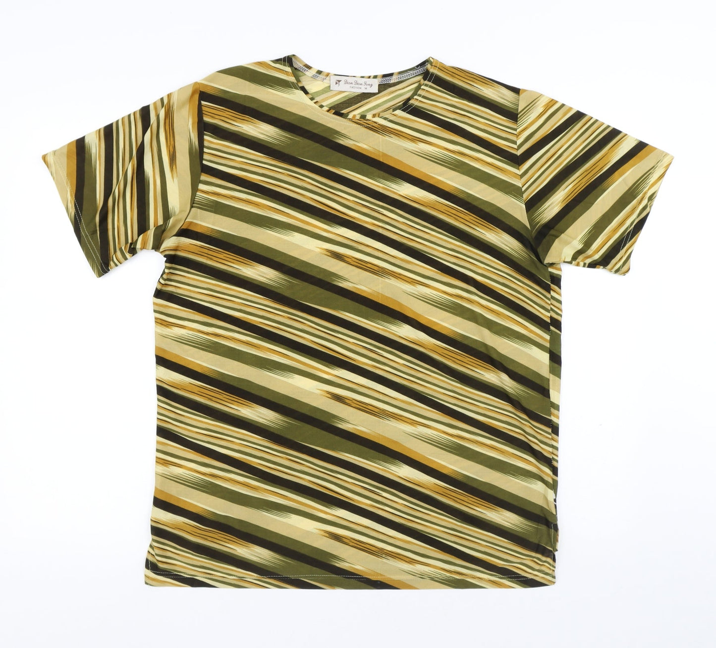 Dian Dian Tong Womens Multicoloured Striped Polyester Basic T-Shirt Size M Round Neck