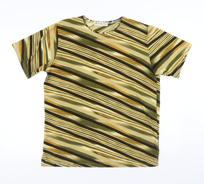 Dian Dian Tong Womens Multicoloured Striped Polyester Basic T-Shirt Size M Round Neck
