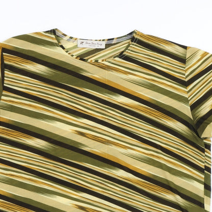 Dian Dian Tong Womens Multicoloured Striped Polyester Basic T-Shirt Size M Round Neck