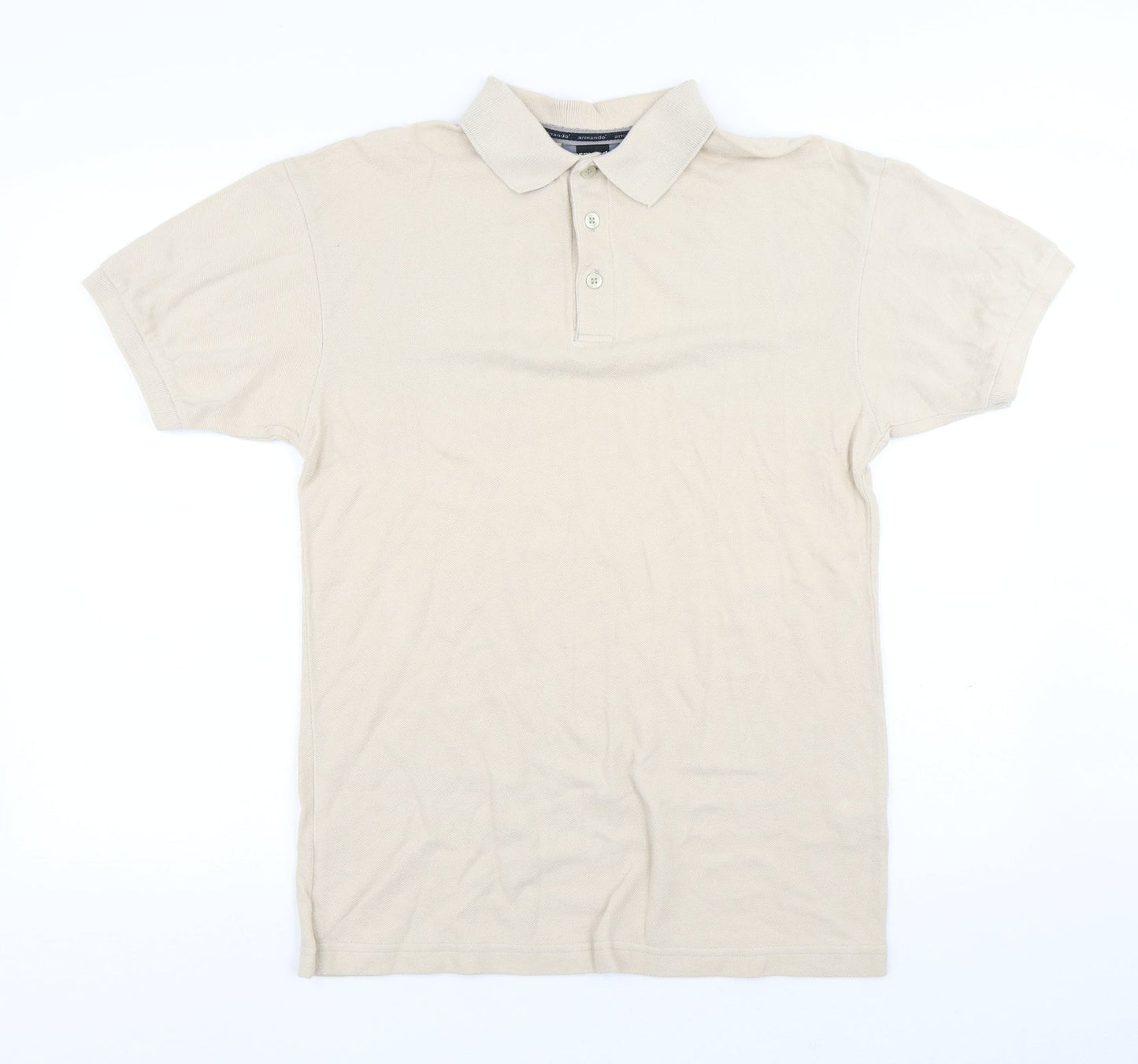 Armando Mens Beige Cotton Polo Size S Collared Button
