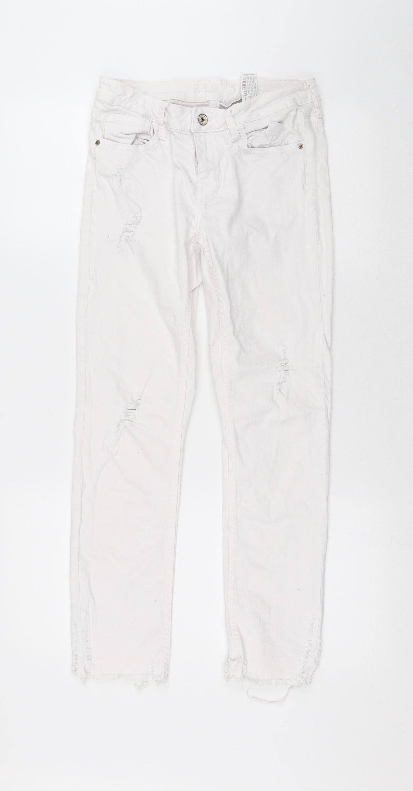 Zara Womens White Cotton Skinny Jeans Size 8 L26 in Regular Button