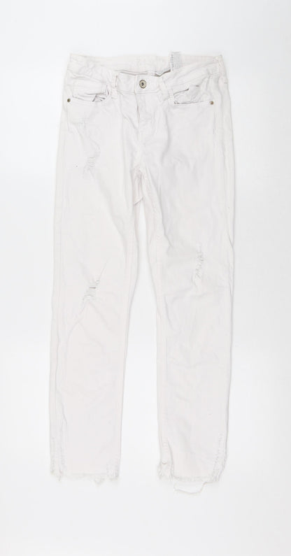 Zara Womens White Cotton Skinny Jeans Size 8 L26 in Regular Button