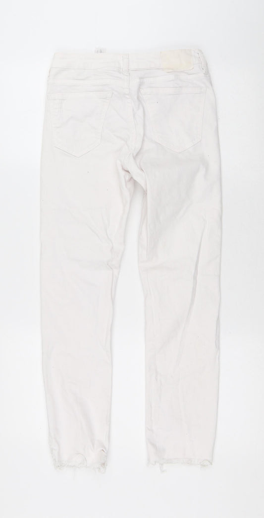 Zara Womens White Cotton Skinny Jeans Size 8 L26 in Regular Button