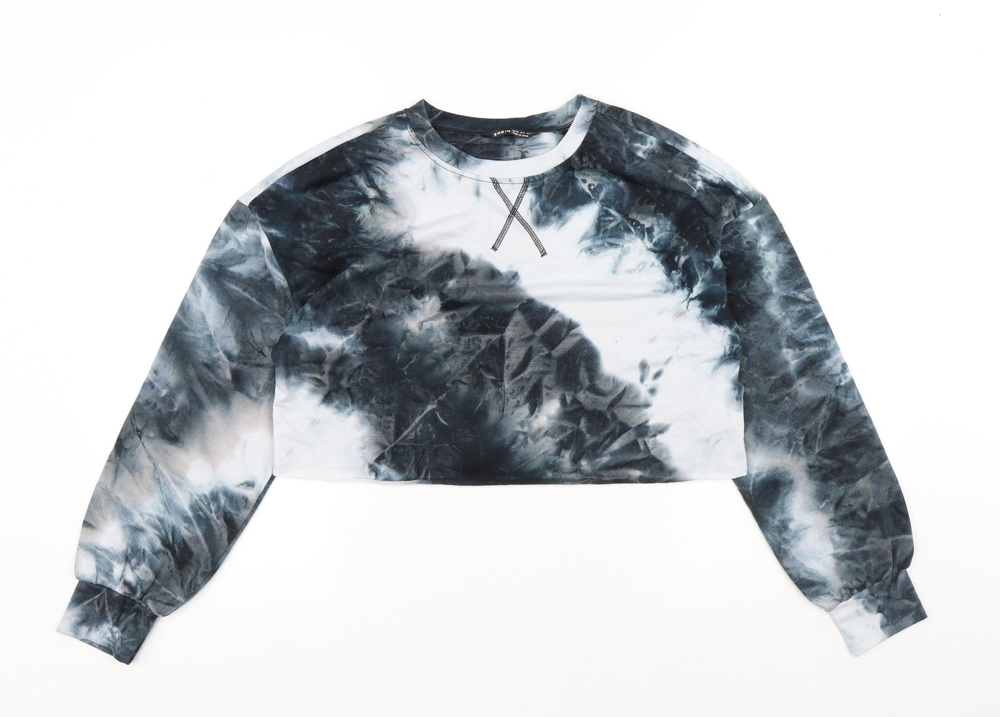 SheIn Womens Multicoloured Geometric Polyester Cropped T-Shirt Size XS Round Neck