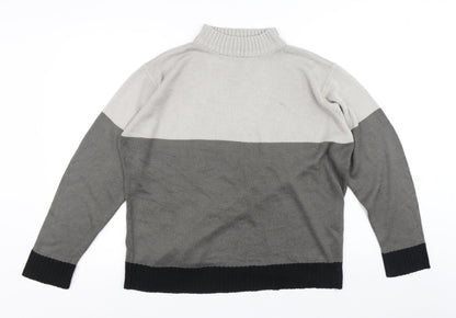 Damart Mens Grey High Neck Geometric Acrylic Pullover Jumper Size L