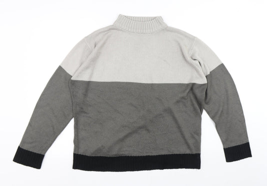 Damart Mens Grey High Neck Geometric Acrylic Pullover Jumper Size L