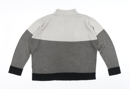 Damart Mens Grey High Neck Geometric Acrylic Pullover Jumper Size L