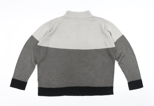 Damart Mens Grey High Neck Geometric Acrylic Pullover Jumper Size L