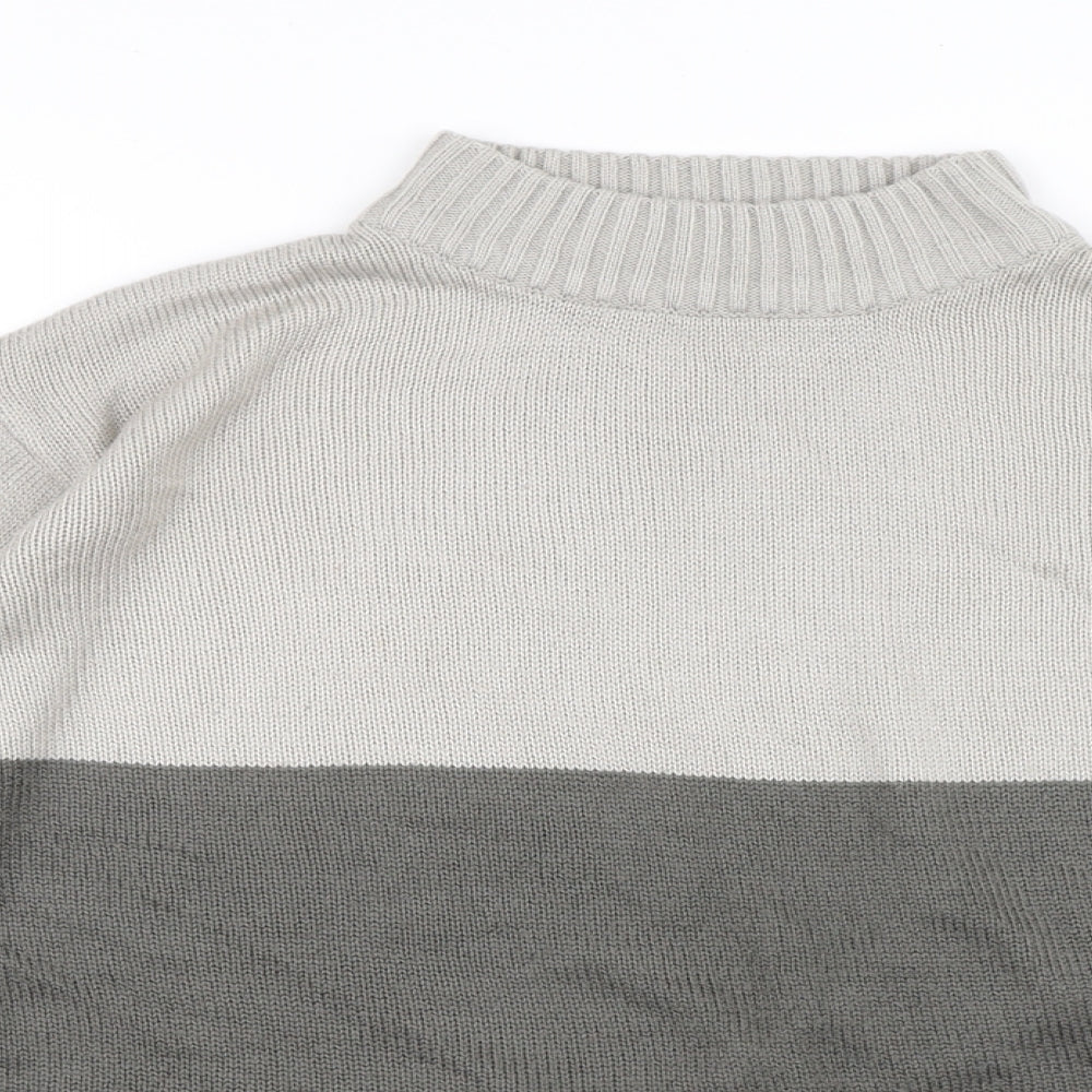 Damart Mens Grey High Neck Geometric Acrylic Pullover Jumper Size L