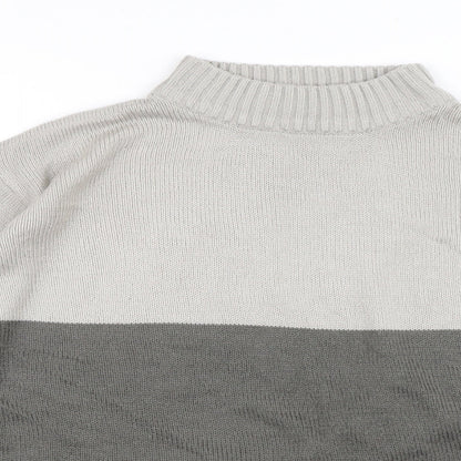 Damart Mens Grey High Neck Geometric Acrylic Pullover Jumper Size L