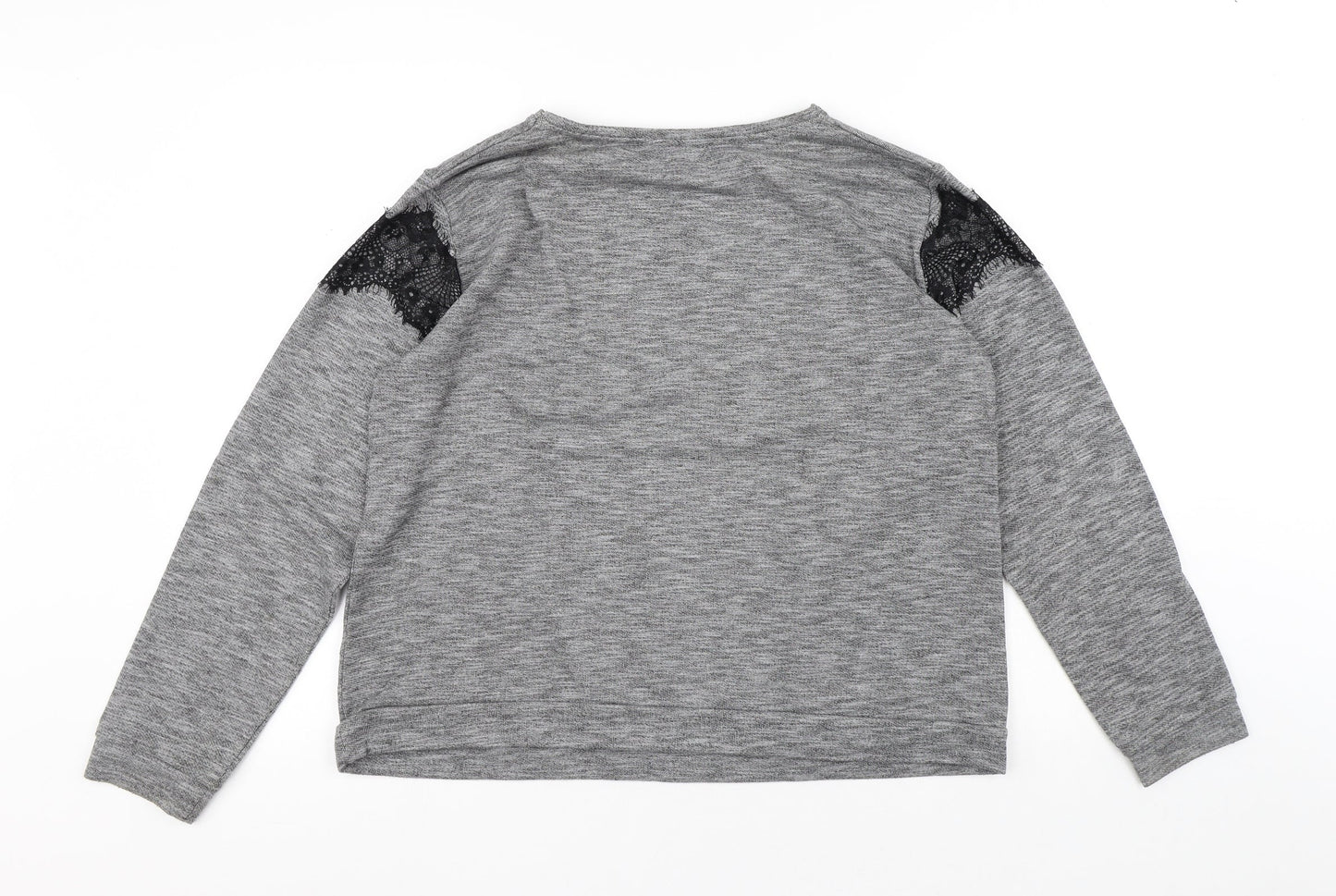 Peacocks Womens Grey Round Neck Polyethylene Pullover Jumper Size 16 - Lace