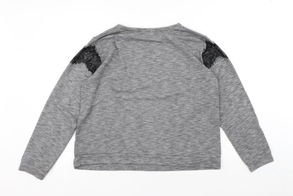 Peacocks Womens Grey Round Neck Polyethylene Pullover Jumper Size 16 - Lace