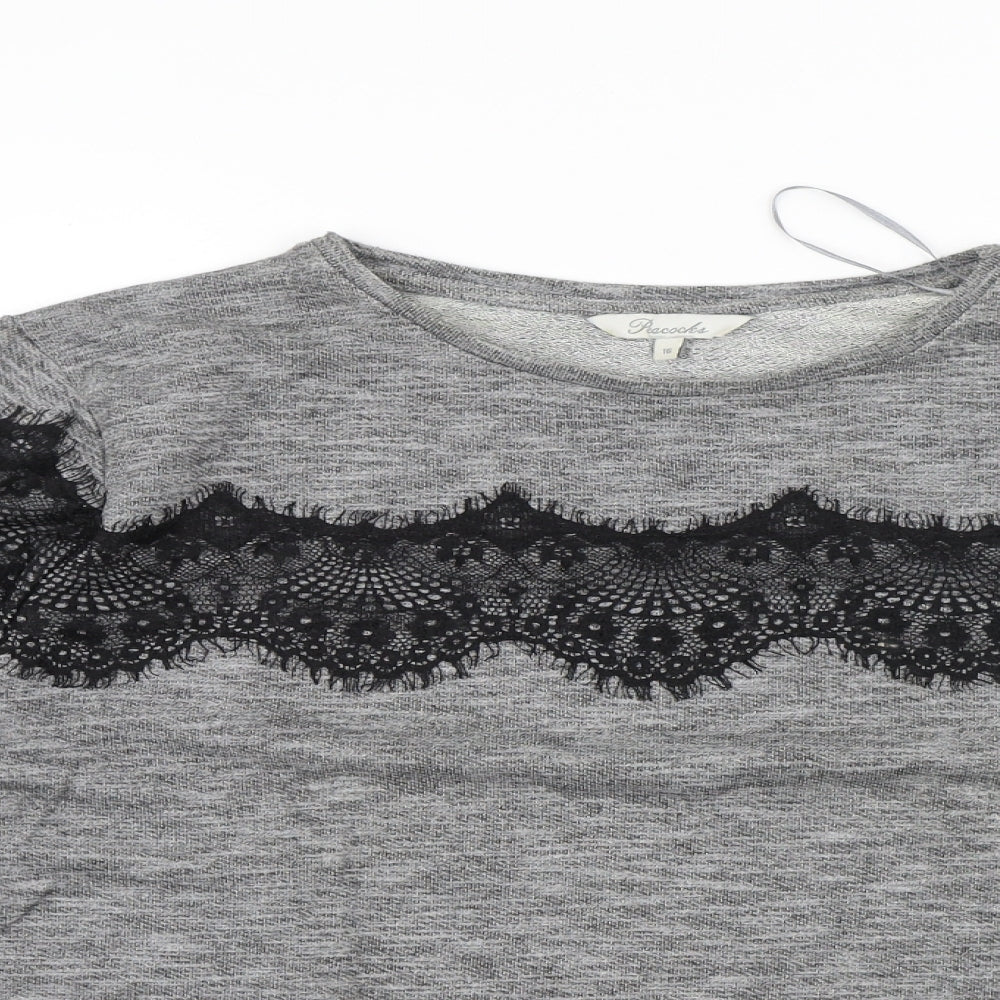 Peacocks Womens Grey Round Neck Polyethylene Pullover Jumper Size 16 - Lace