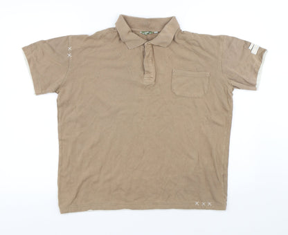 Canadian bear Mens Brown Cotton Polo Size M Collared Button