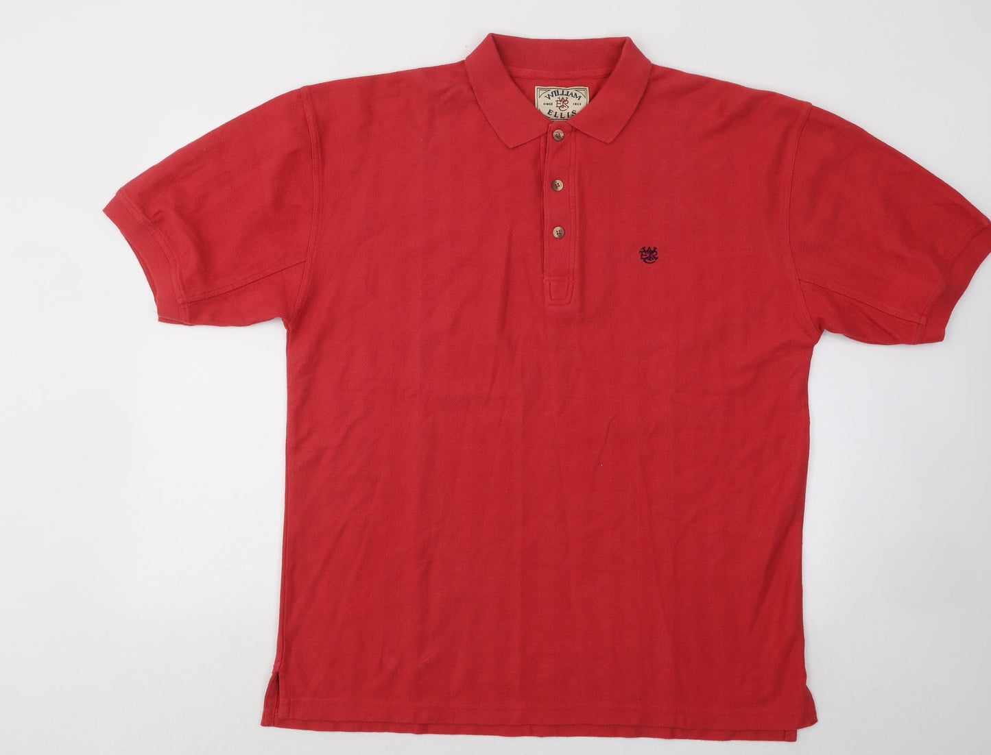 William Ellis Mens Red Cotton Polo Size L Collared Button