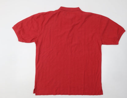 William Ellis Mens Red Cotton Polo Size L Collared Button