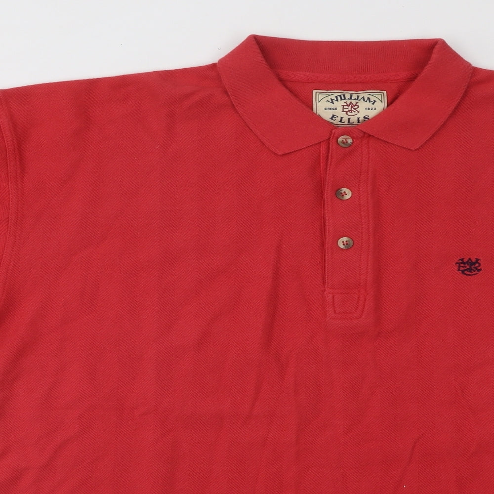 William Ellis Mens Red Cotton Polo Size L Collared Button