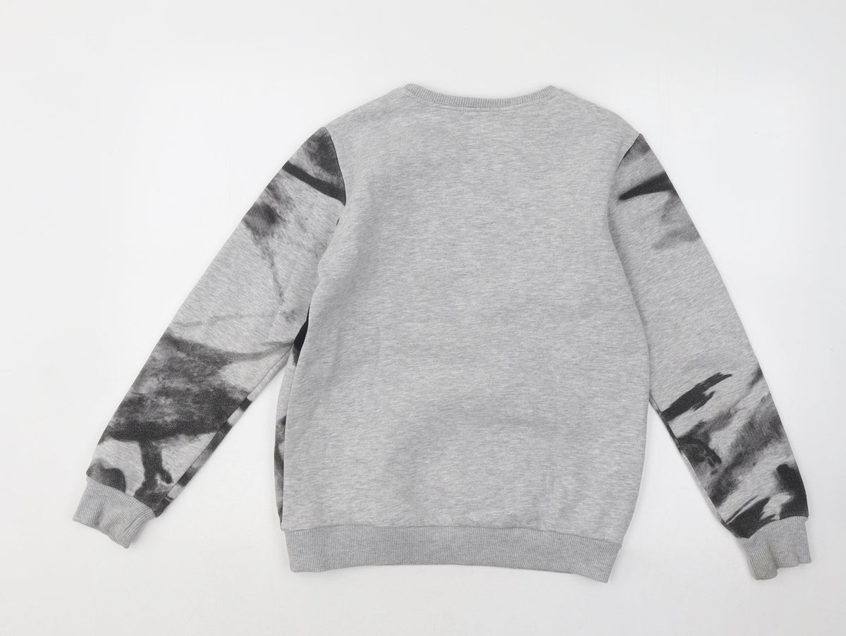 Hashtag Boys Grey Geometric Cotton Pullover Sweatshirt Size 10 Years Pullover - Campus