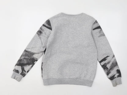 Hashtag Boys Grey Geometric Cotton Pullover Sweatshirt Size 10 Years Pullover - Campus