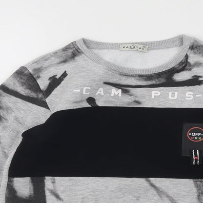 Hashtag Boys Grey Geometric Cotton Pullover Sweatshirt Size 10 Years Pullover - Campus