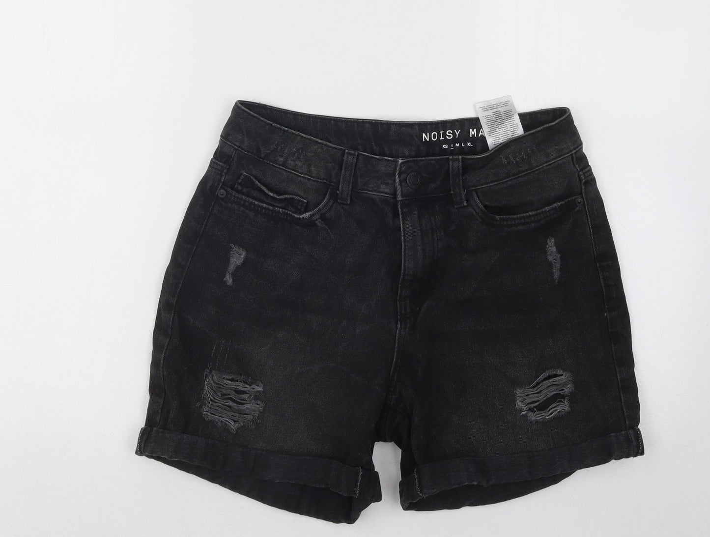 Noisy may Womens Black Cotton Hot Pants Shorts Size S Regular Button - Distressed