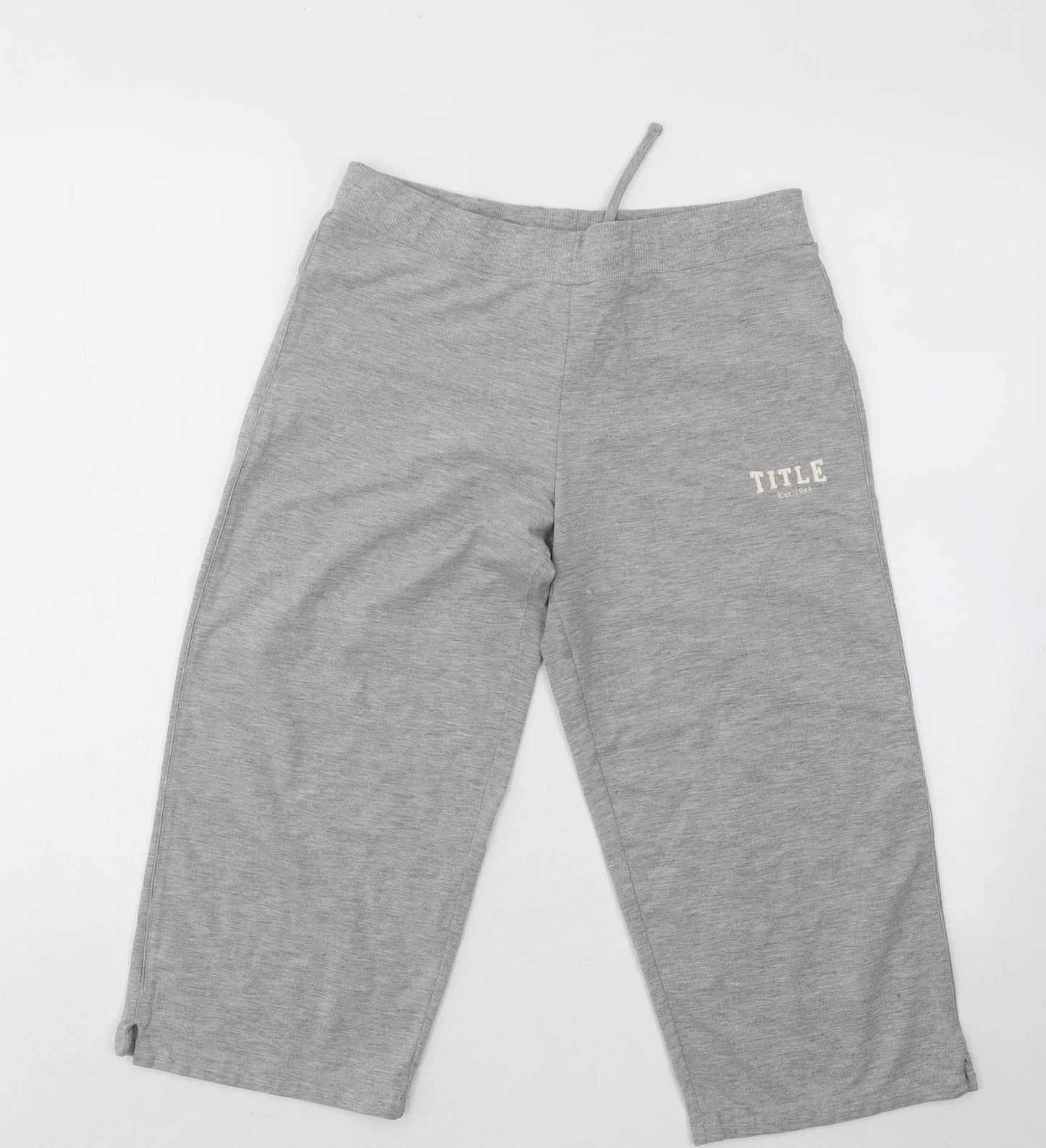 TITLE Womens Grey Cotton Cropped Trousers Size 10 L20 in Regular Drawstring