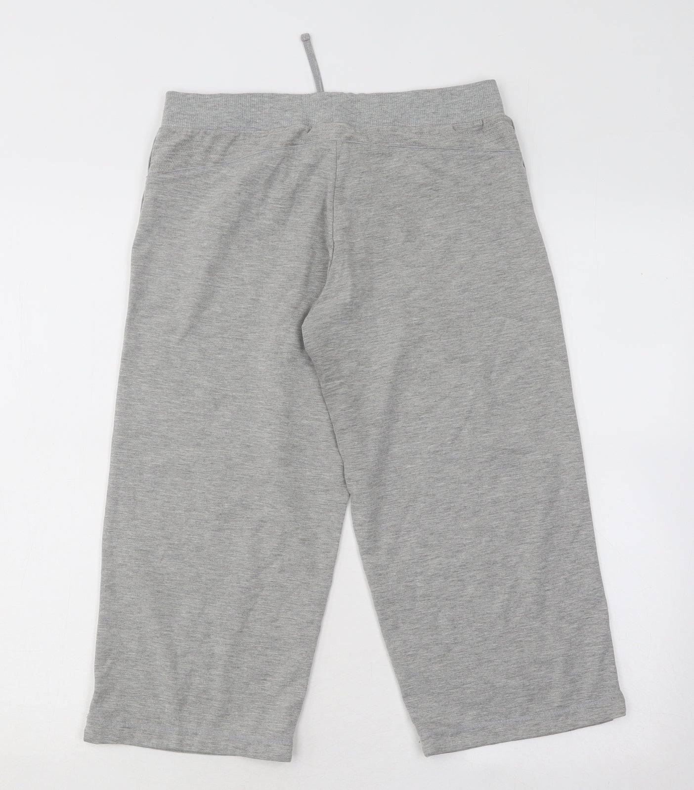 TITLE Womens Grey Cotton Cropped Trousers Size 10 L20 in Regular Drawstring