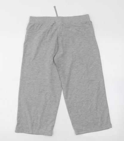 TITLE Womens Grey Cotton Cropped Trousers Size 10 L20 in Regular Drawstring