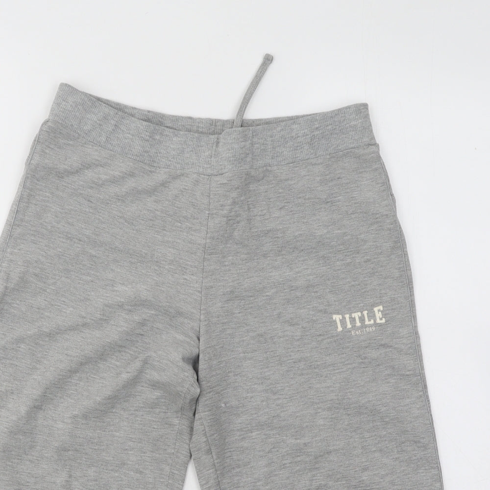 TITLE Womens Grey Cotton Cropped Trousers Size 10 L20 in Regular Drawstring