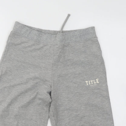 TITLE Womens Grey Cotton Cropped Trousers Size 10 L20 in Regular Drawstring