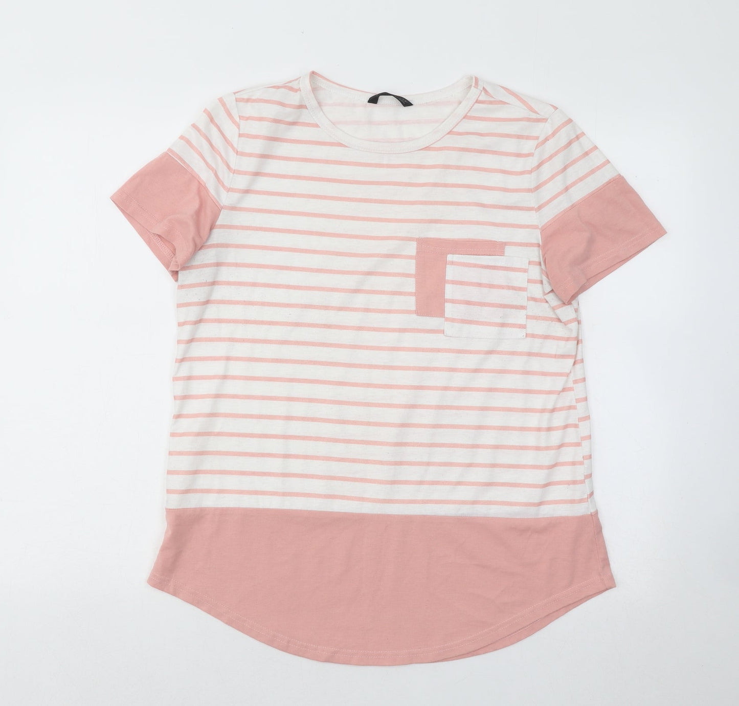 SheIn Womens Pink Striped Polyester Basic T-Shirt Size M Round Neck