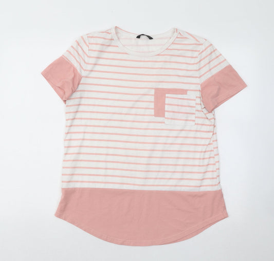 SheIn Womens Pink Striped Polyester Basic T-Shirt Size M Round Neck
