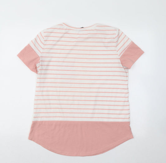 SheIn Womens Pink Striped Polyester Basic T-Shirt Size M Round Neck