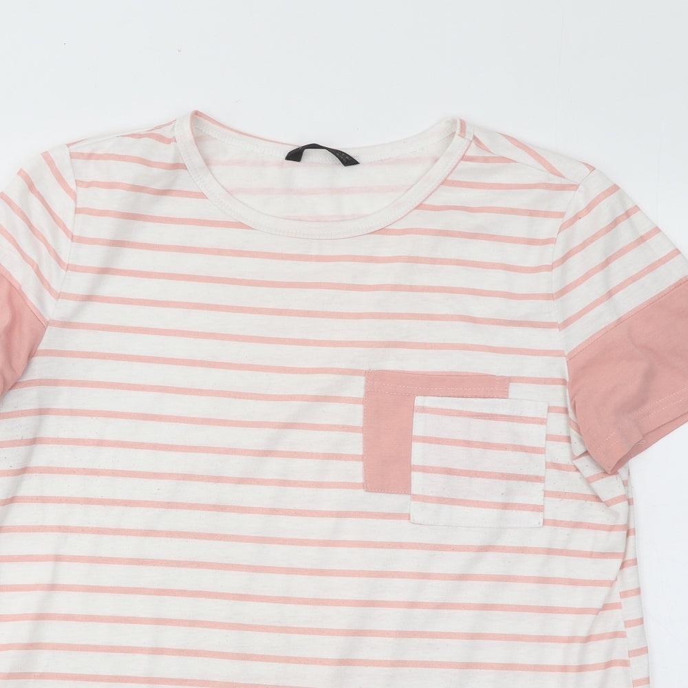 SheIn Womens Pink Striped Polyester Basic T-Shirt Size M Round Neck