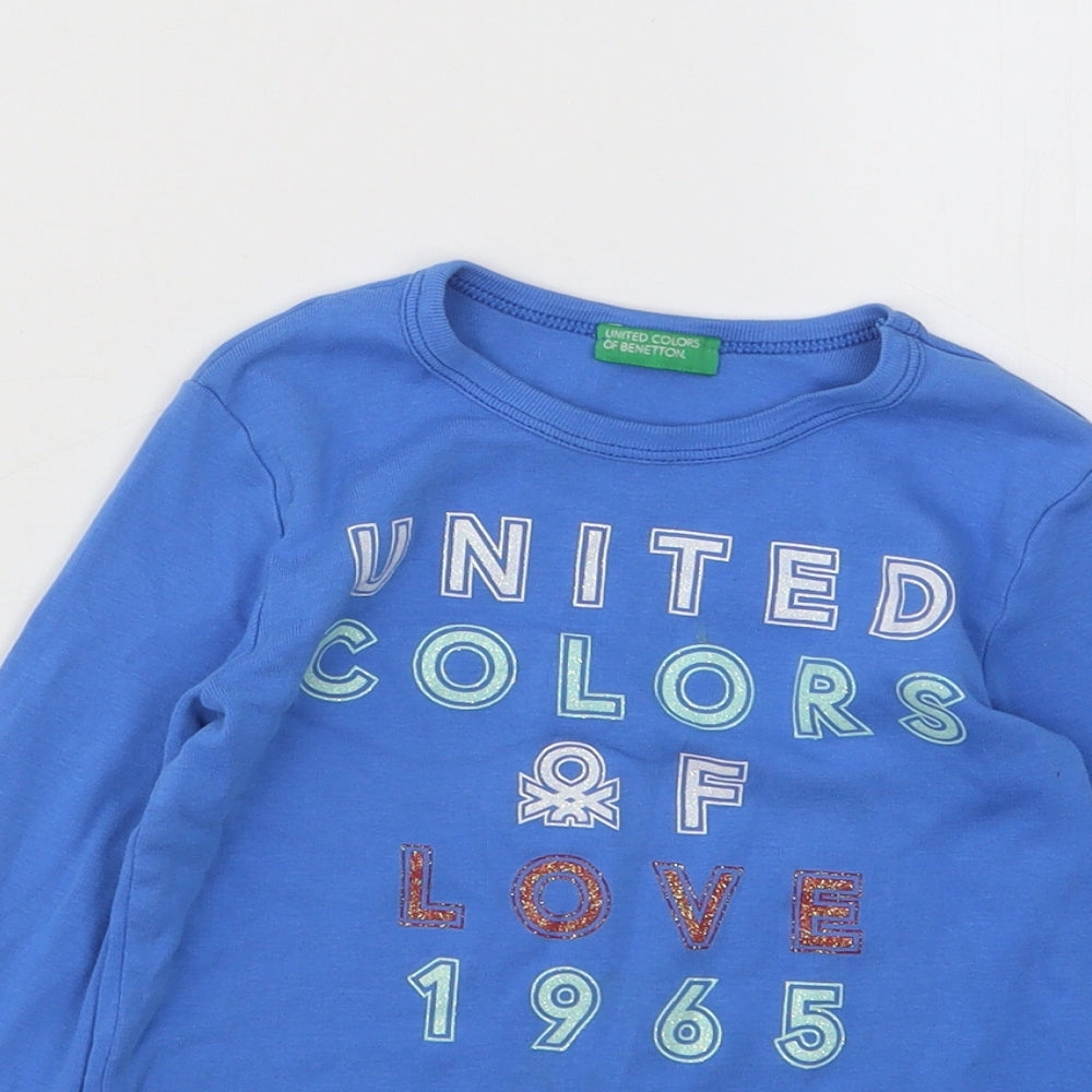 United Colors of Benetton Girls Blue Cotton Basic T-Shirt Size 6-7 Years Round Neck Pullover